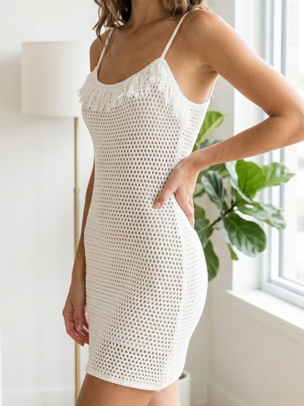 White Crochet Fringe Swim Coverup Dress